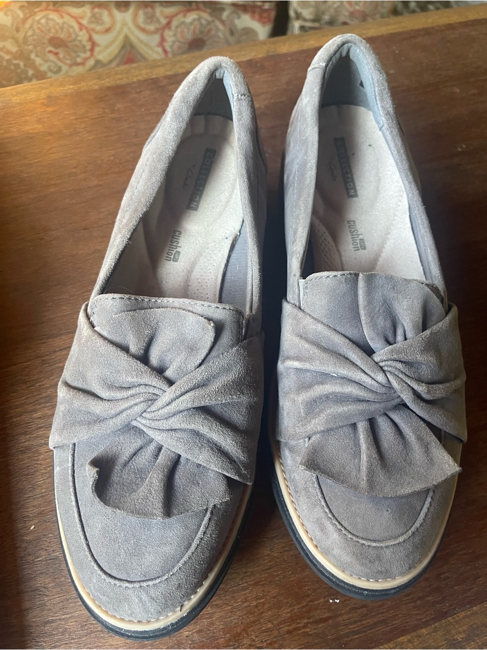 Women's Suede Knot Loafers in Gray - Comfort Insole wedge